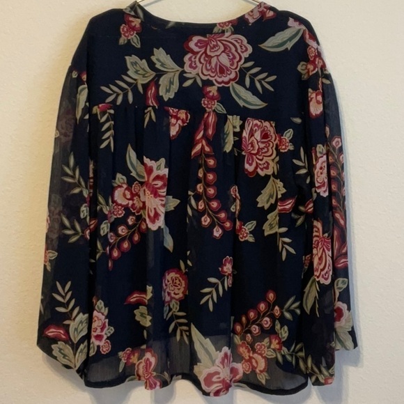 Jessica Simpson for Dillards Navy Floral V-Neck Long Sleeve Blouse 1X - Picture 6 of 11